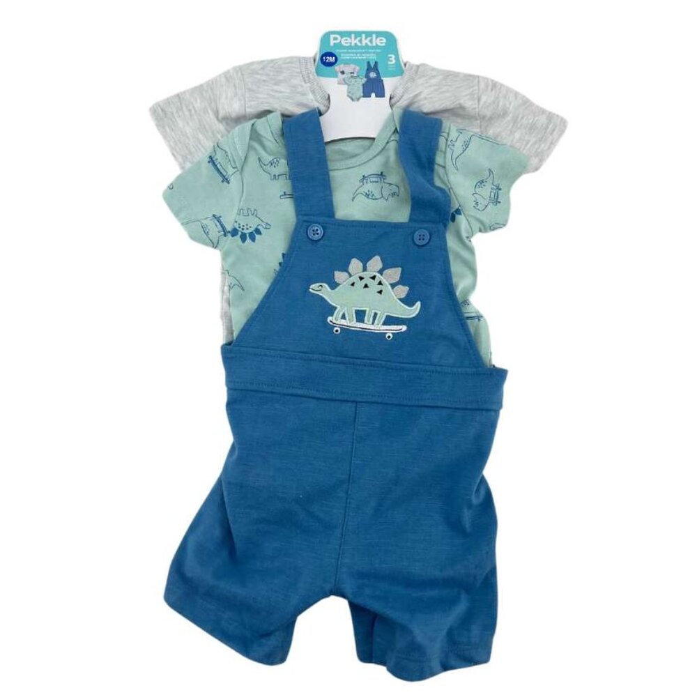 Pekkle | Boy's Overall Clothing Set | 3 Pieces | Blue & Grey | 12 Months